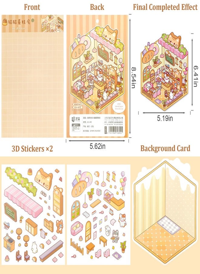 FUVLIFE 32 Sets 3D Sticker Scene, Sticker Therapy DIY, Build Your Own Scene Stickers Collection Cozy Room Cute House Shop, Kawaii 3D Miniature House for Adults Relief Stress and Pass The Time - Image 2